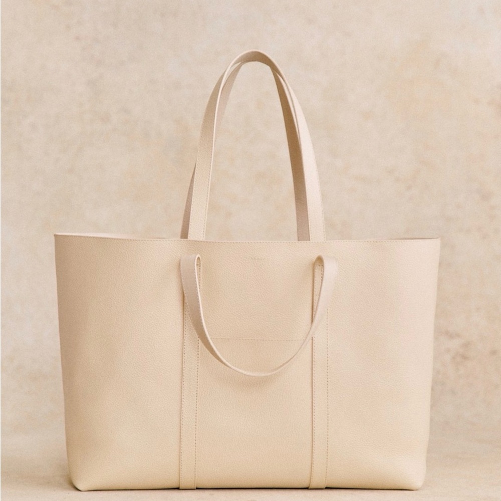 Sezane Leather Gabin Maxi Bag in Textured Cream NWT